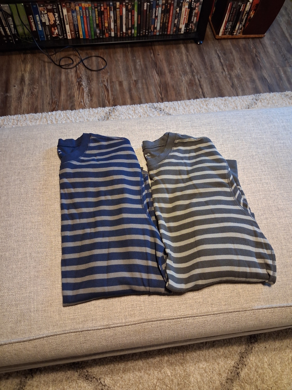 Men's Striped Long-Sleeve Crewneck Thermals - Blue and Gray
